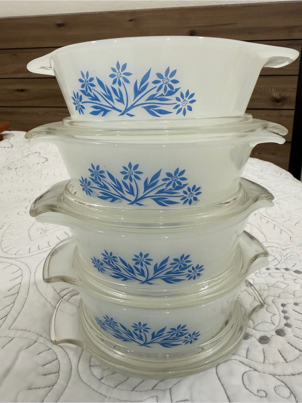 Anchor Hocking Fire King Blue Flowers Mini Casserole Dish Set of 4